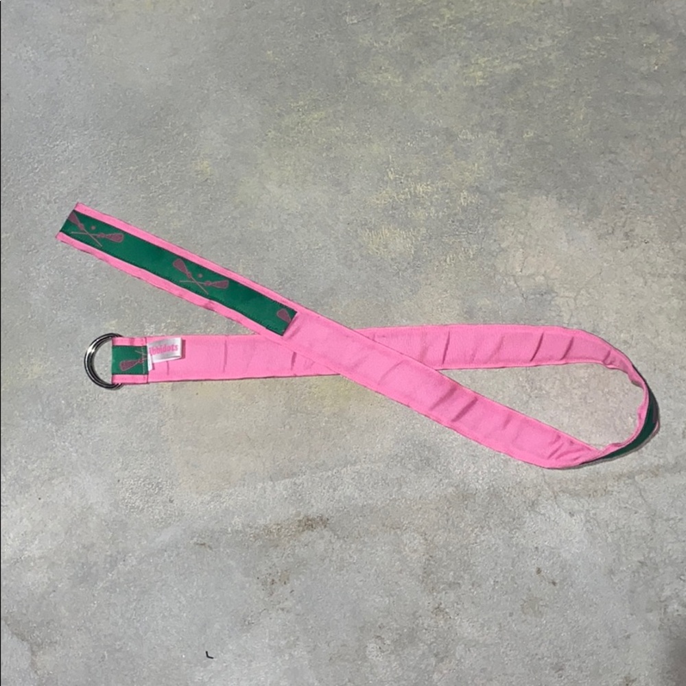 Ibbidots Preppy Pink Green Lacrosse D Ring Belt sz M - Picture 2 of 4